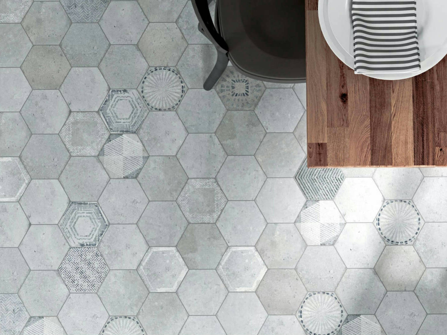 Alma 5.5x6.3” Grey and Grey Decor Hexagon | La Raj Tile & Marble