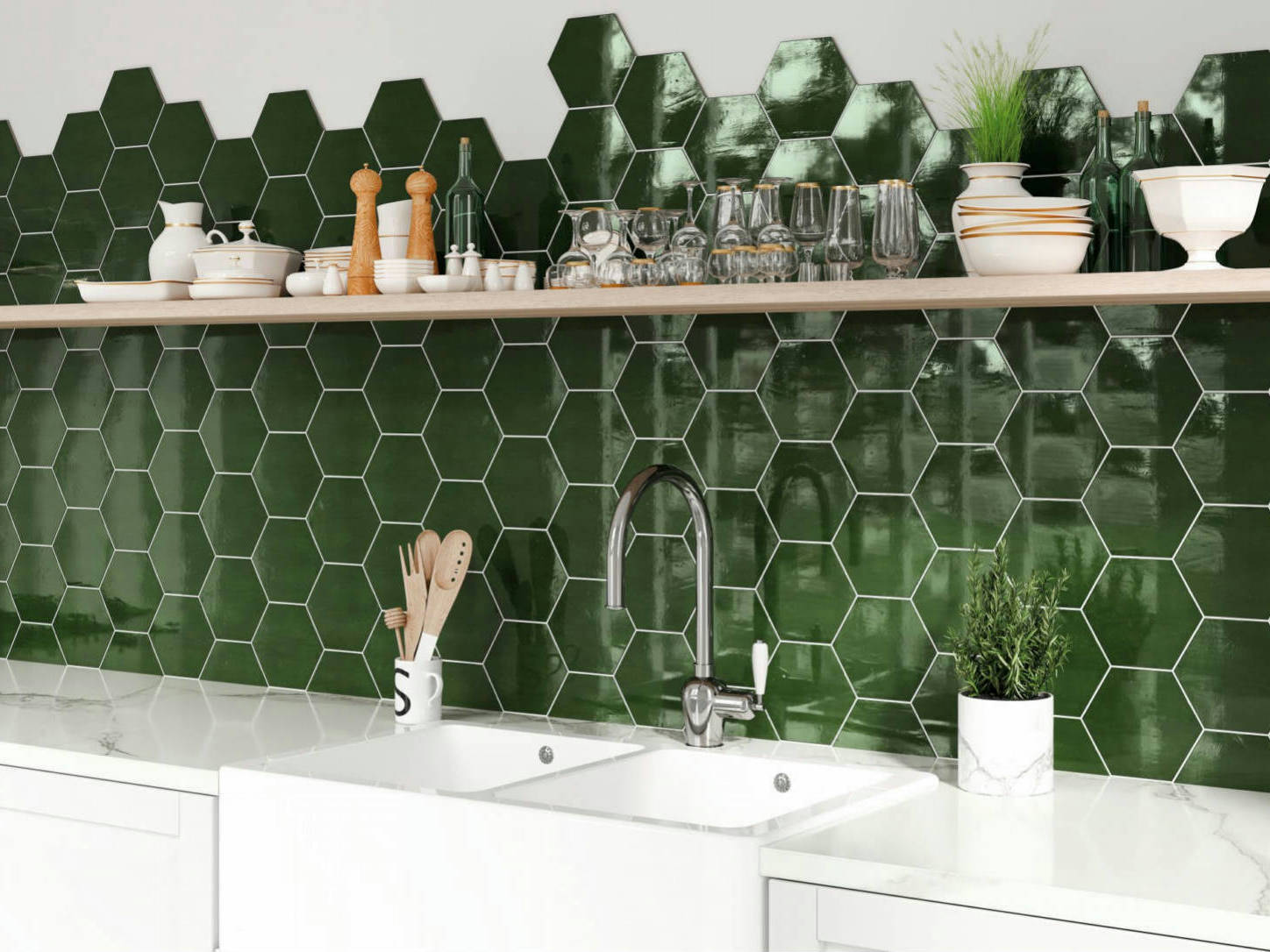 Ronda 5.5X6.3” Green Hexagon | La Raj Tile & Marble