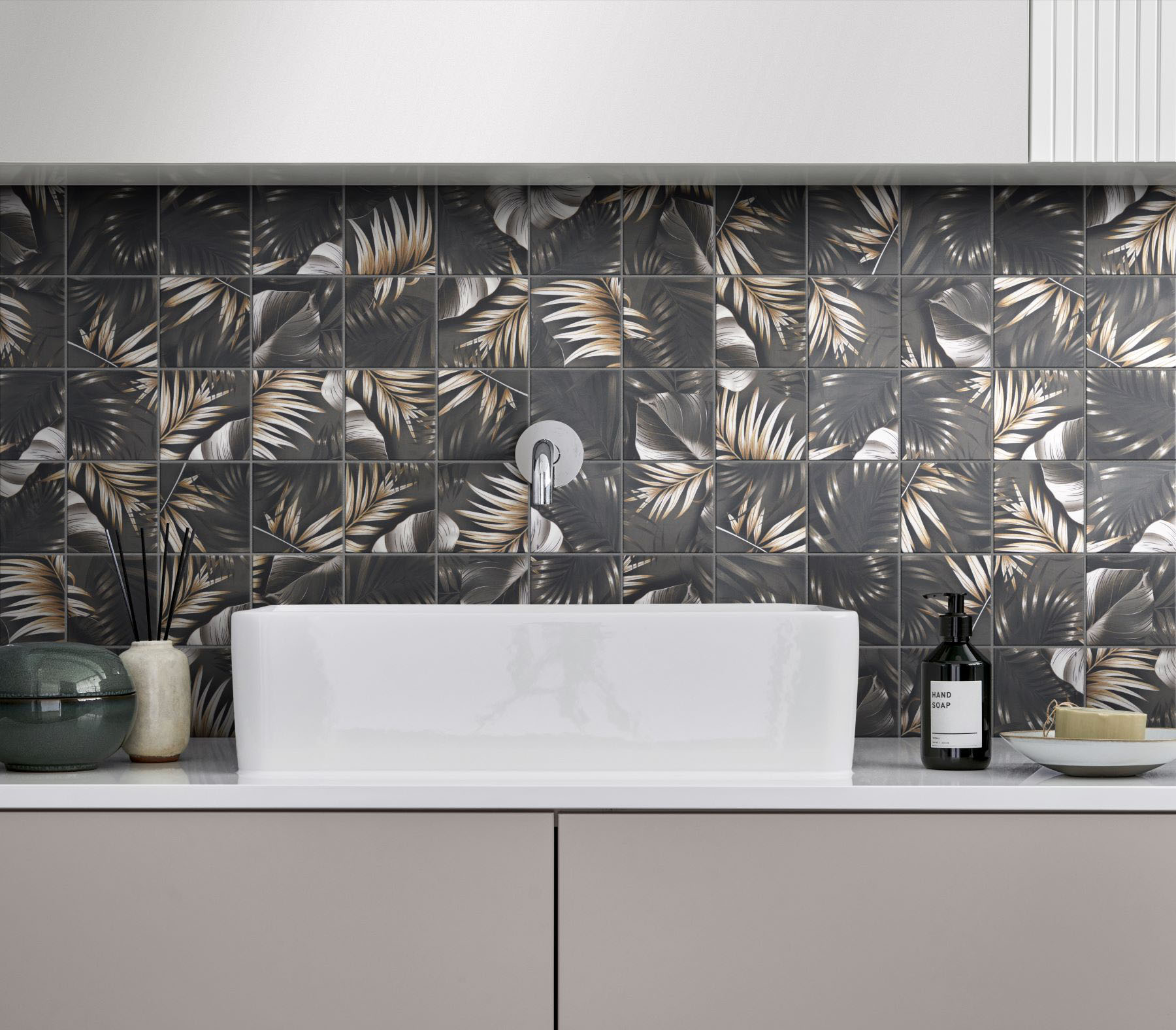 4"x4" Floral Palm Grey Beige Mosaic  | La Raj Tile & Marble