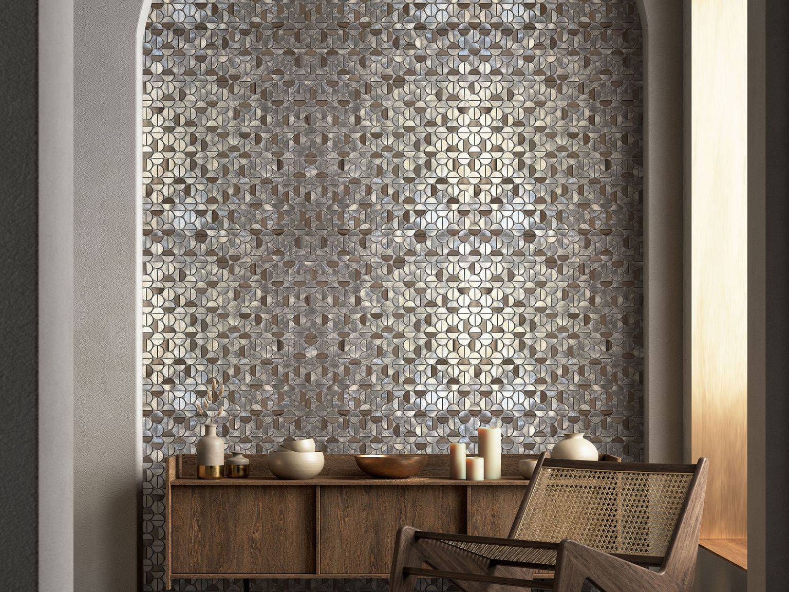 Aluminum & Marble Semi Circle Silver Brown | La Raj Tile & Marble