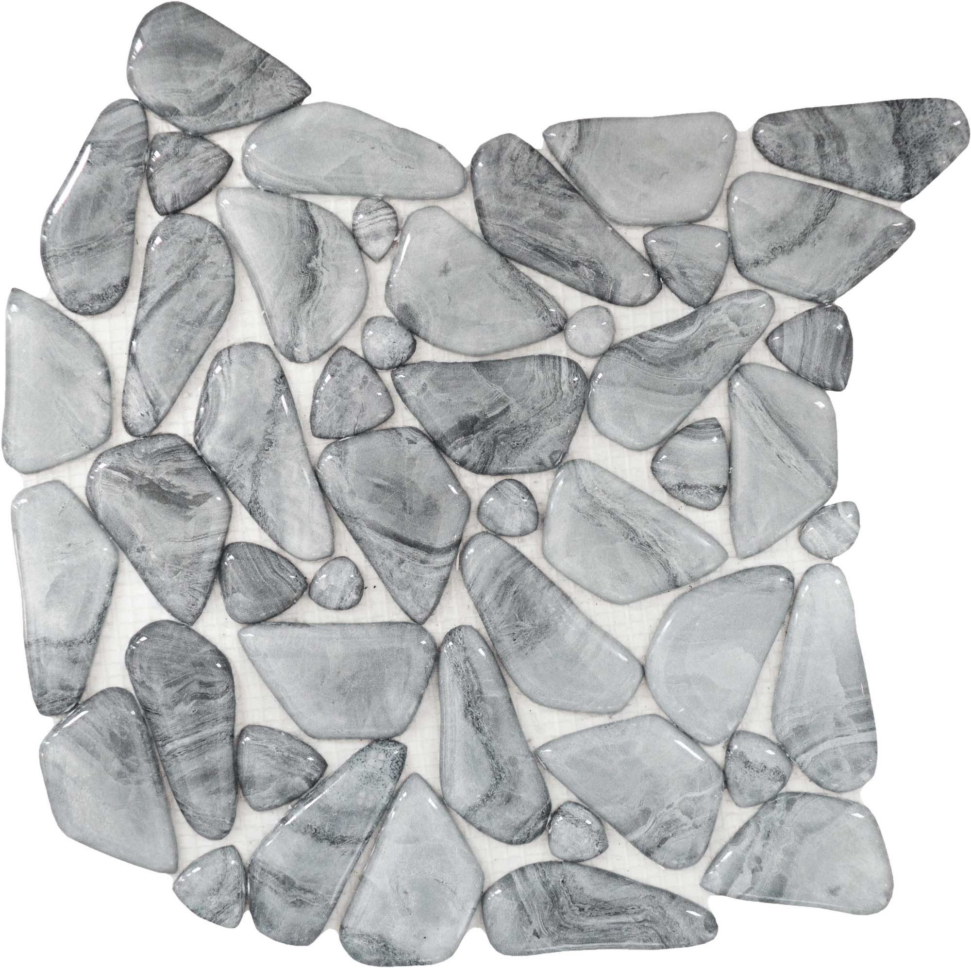 Glass Pebble Light Grey Marble Pattern Mix Mosaic 11.4"11.4" | La Raj Tile & Marble