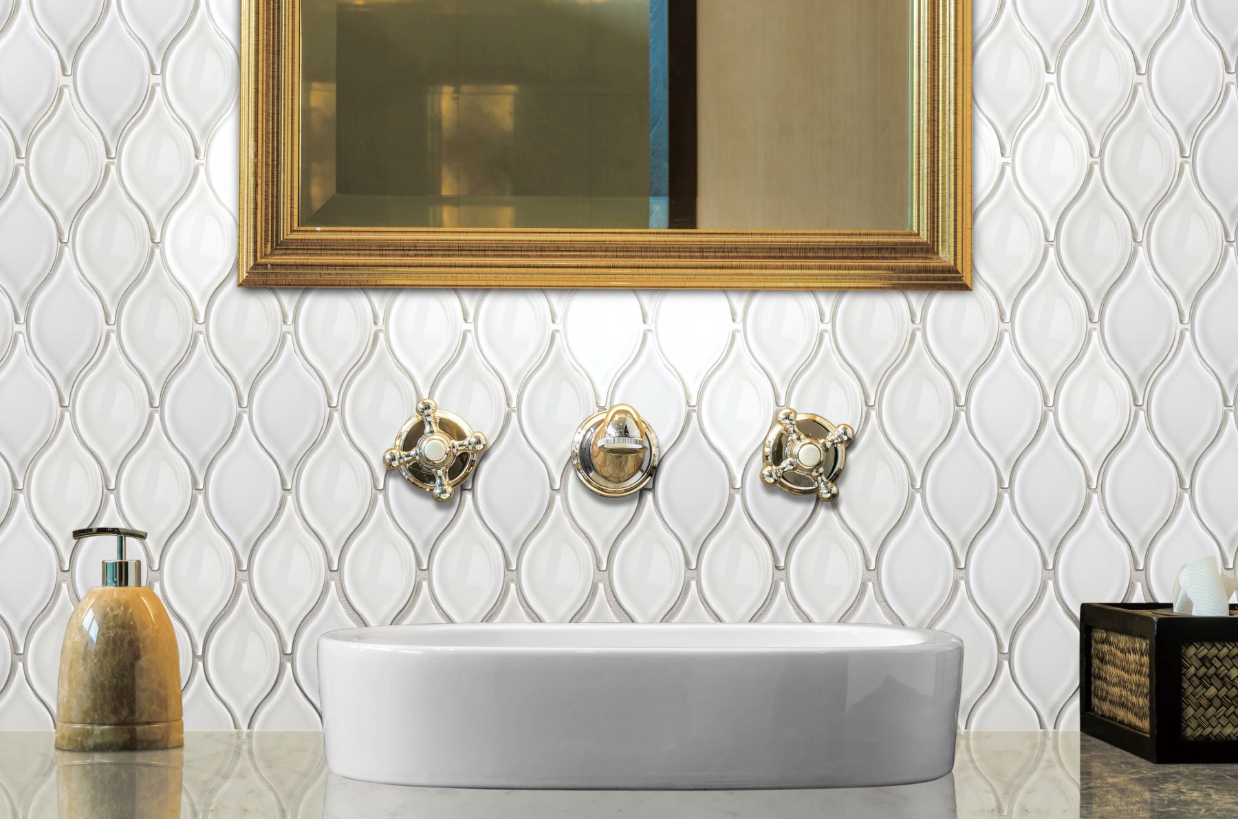 Glass "Tears" White Mosaic 12"x11" | La Raj Tile & Marble