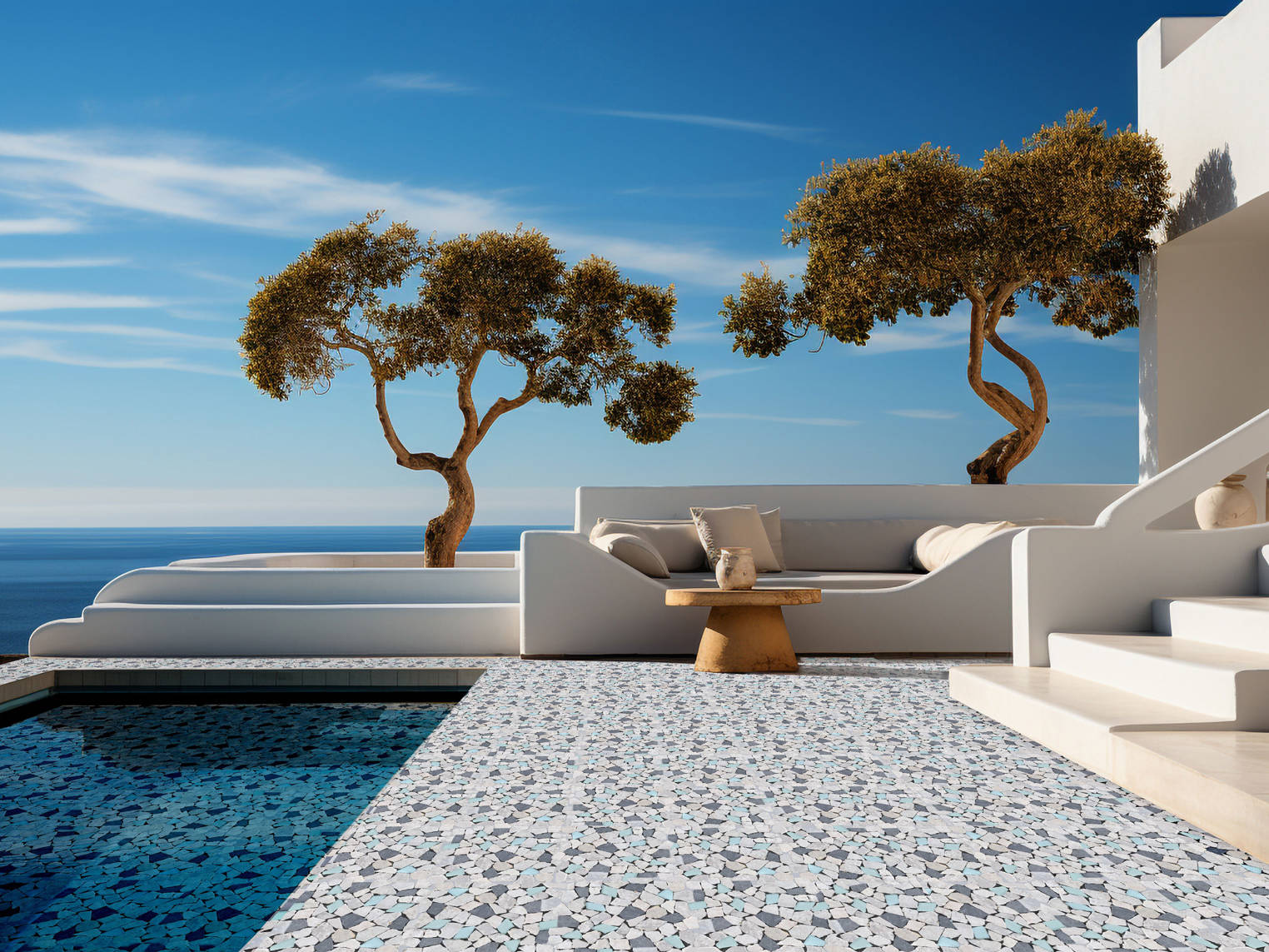 Mini Opus Beige Grey Marble Mix & Green Glass | La Raj Tile & Marble