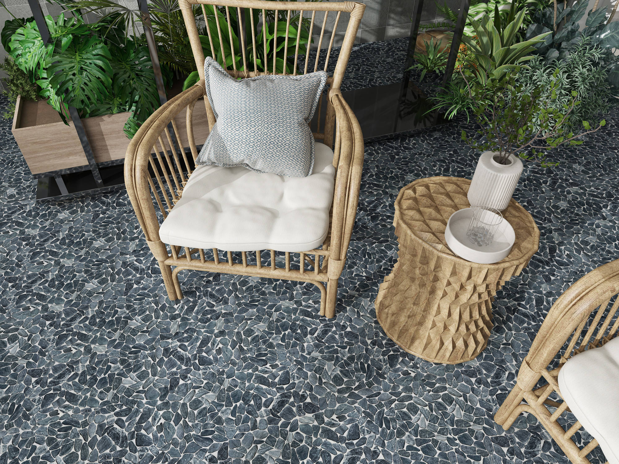 Mini Opus Matte Grey Mix Marble Stone Interlocking | La Raj Tile & Marble