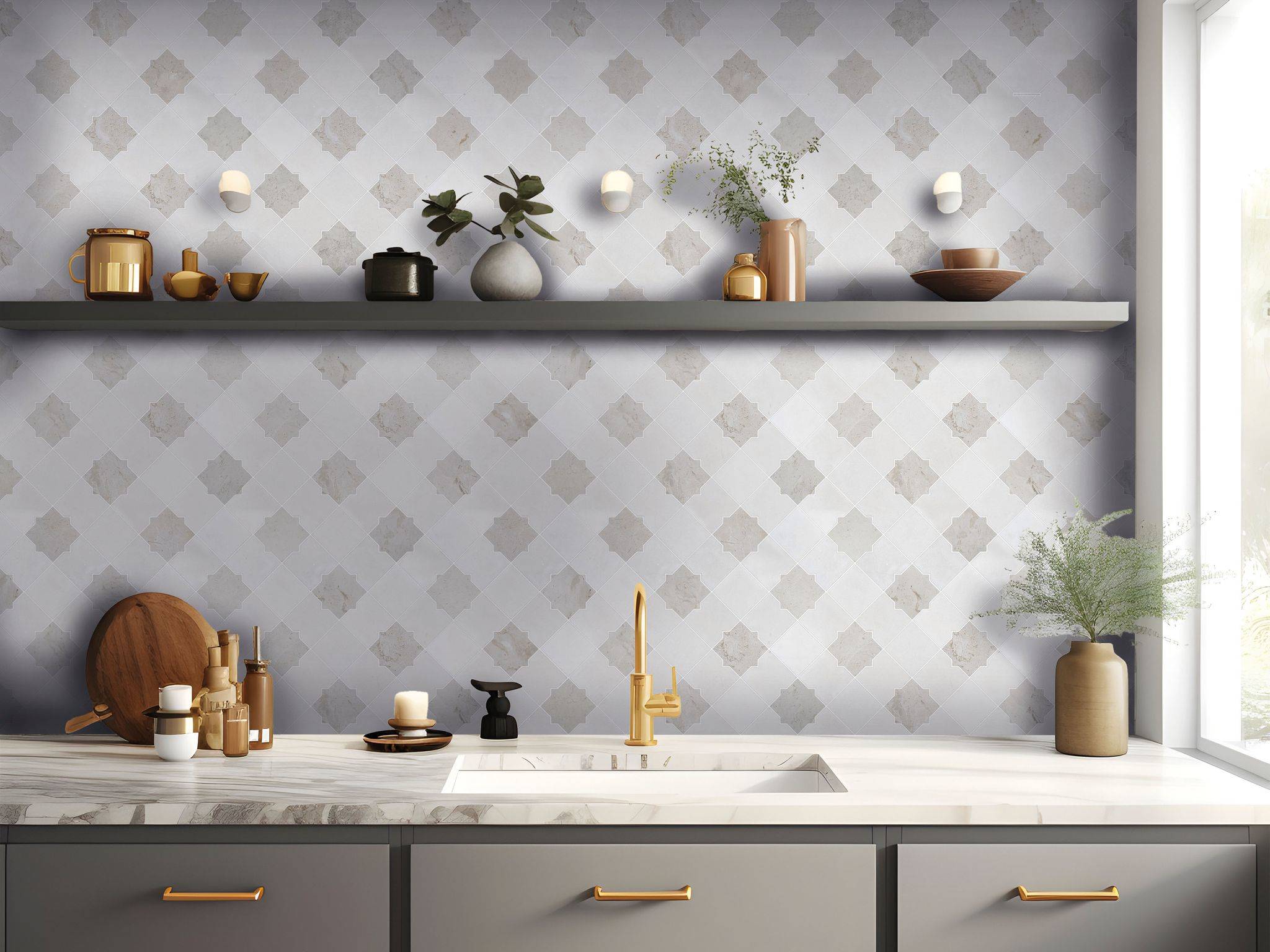 Star & Square White & Beige Mix Marble | La Raj Tile & Marble