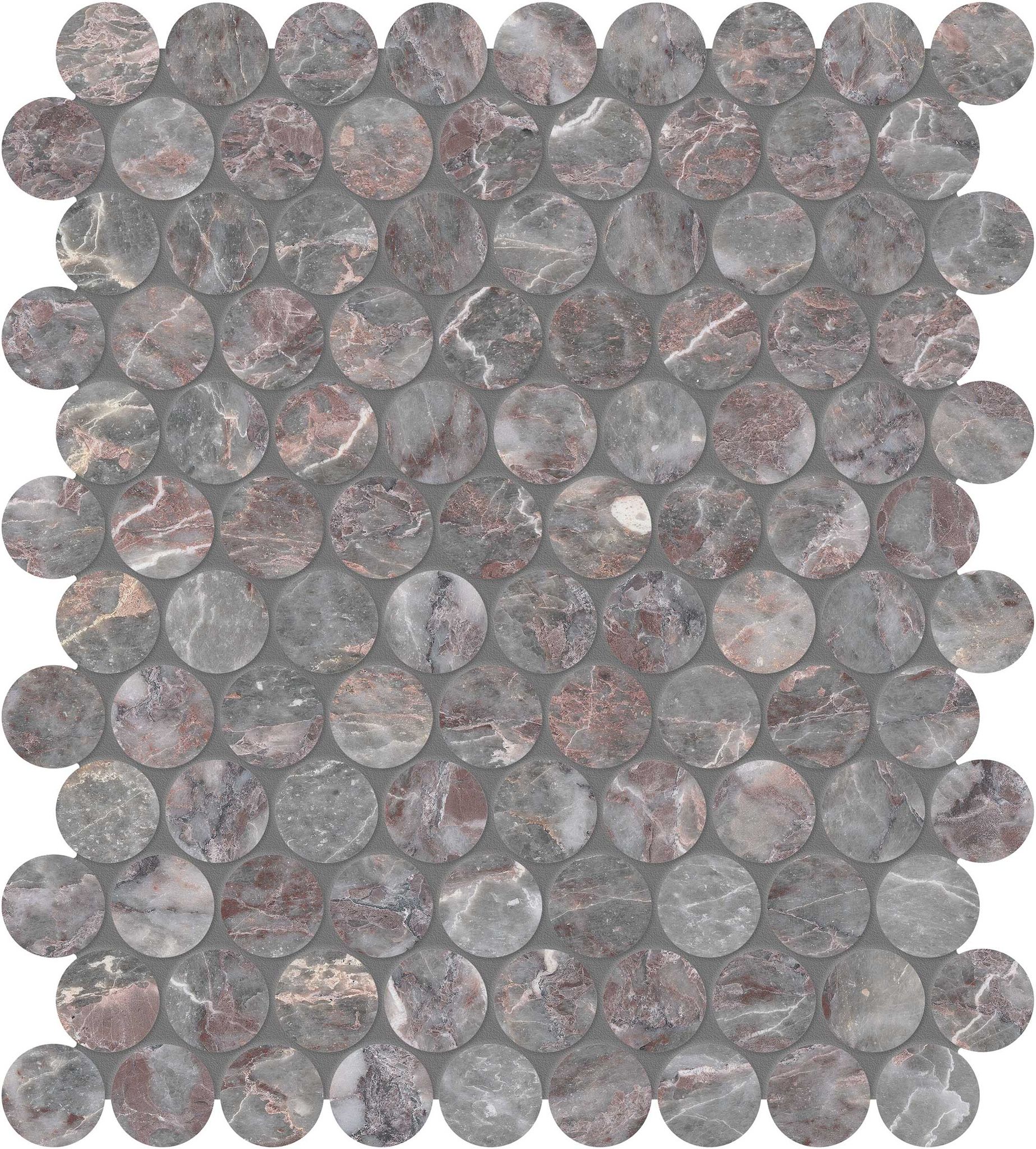 Sereno Burgundy 1.25 Penny Round Mosaic | La Raj Tile & Marble