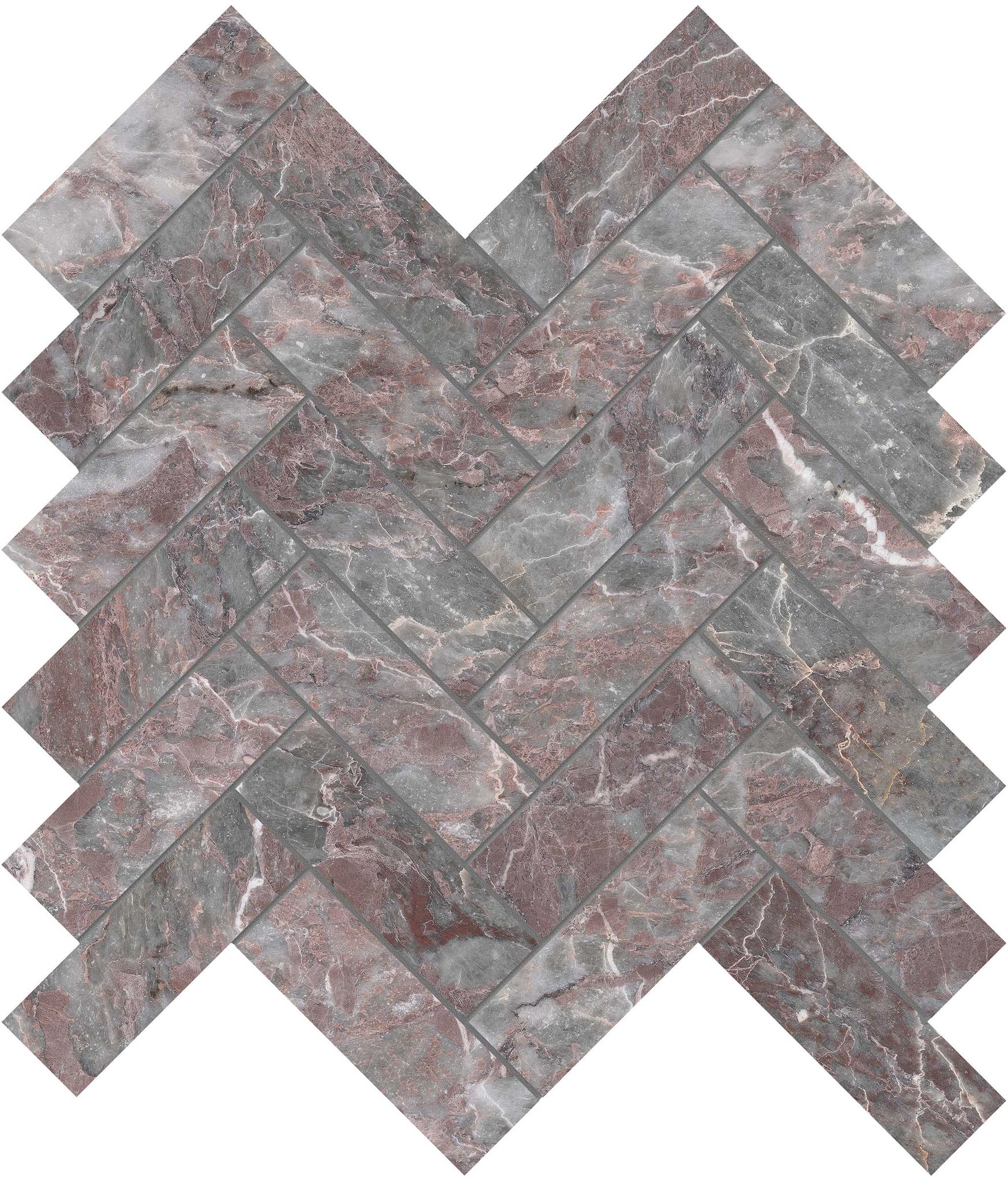 Sereno Burgundy 1.25x4 Herringbone Mosaic | La Raj Tile & Marble