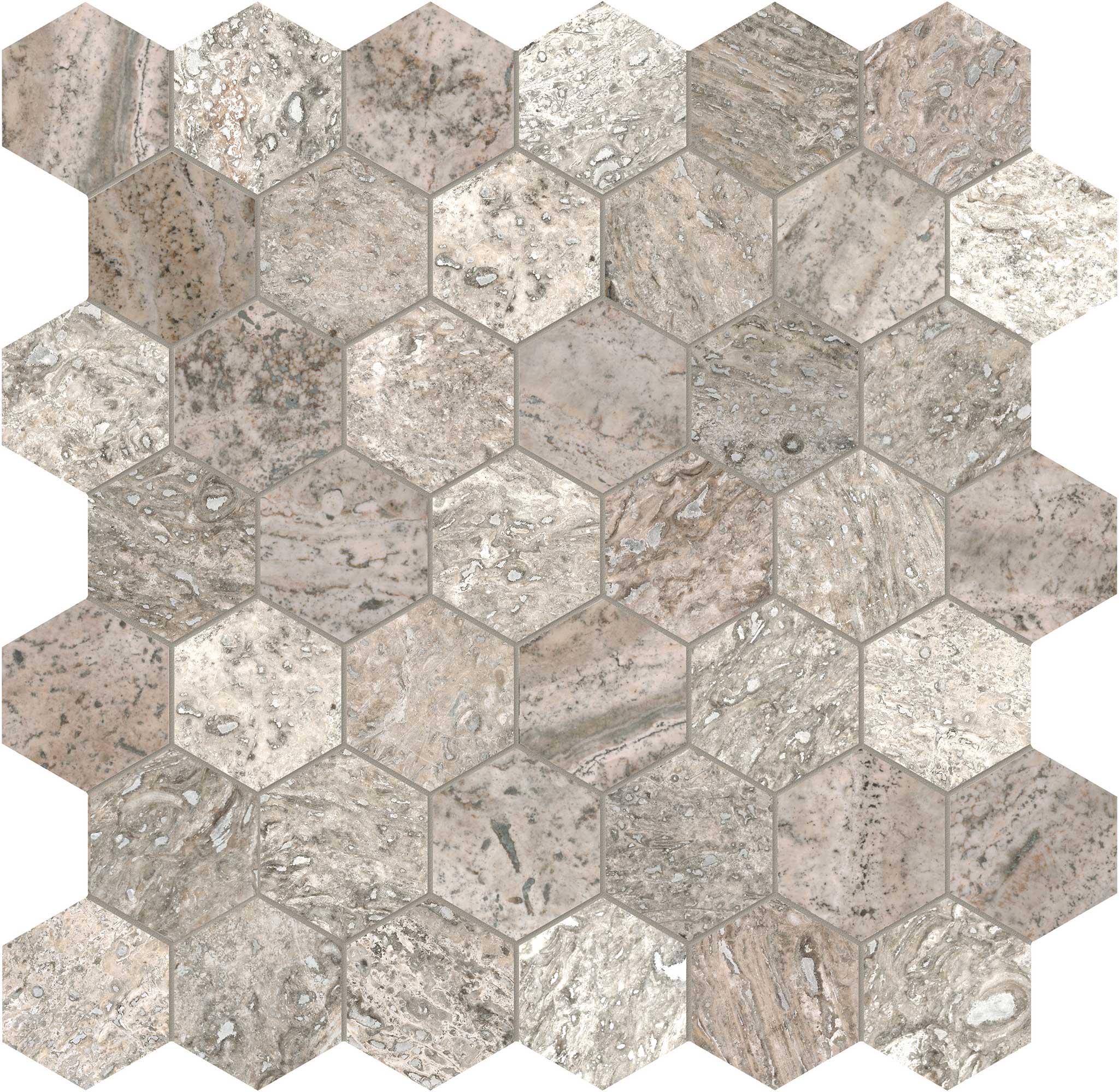 Silver Ash 2 Hexagon Mosaic | La Raj Tile & Marble